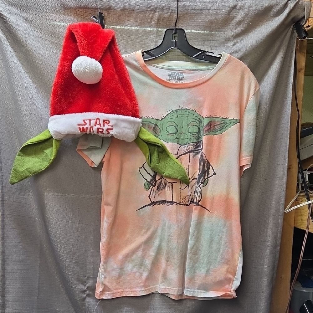 Baby Yoda Mens Large Tie Dye T-shirt Orange/Green Star Wars Mad Engine + Hat